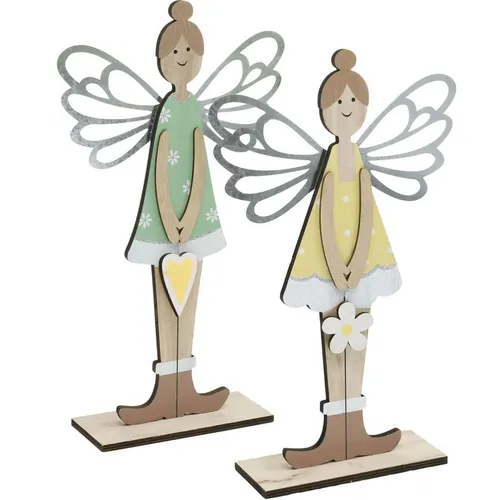 Deko-Elfe Set 2er – Frühlingsdeko aus Holz - Charmantes 2er Set aus Holz für eine stilvolle Frühlingsdekoration. Die Elfen bringen einen Hauch von Landhausstil in Ihr Zuhause. Höhe: 34 cm, Breite: 20 cm, Farbe: Grün-Gelb.