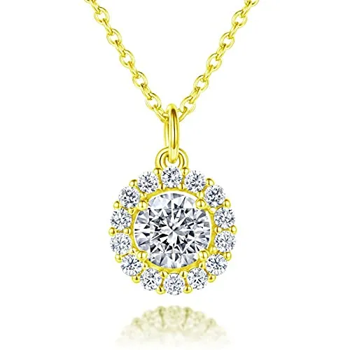 Lisandra Scott Damen Kette 925 Sterlingsilber mit Funkelndem rundem Anhänger Halskette in Silber, Rosegold und Gold mit Stein | Damenhalskette in Echtsilber mit Weißen Zirkonia Steinchen (Gold)