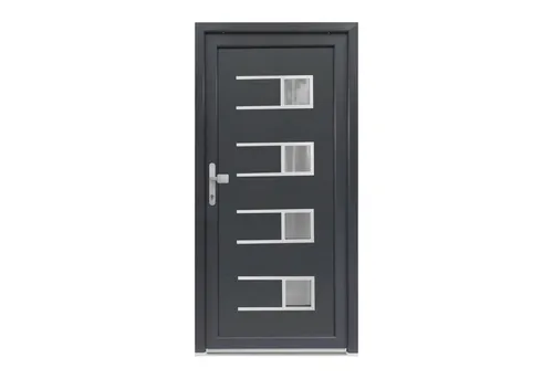 SN Deco Haustür Efraim mit Edelstahlstoßgriff - Hochwertige Hauseingangstür in der Größe 980 x 2000 mm, mit thermisch getrennter Alu-Bodenschwelle und sicherer 5-fach-Verriegelung. Ideal für ein modernes Zuhause.