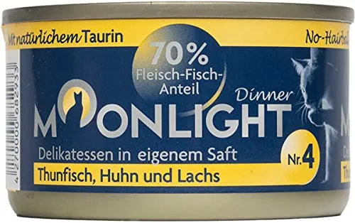 Moonlight Premium Nassfutter Katze Nr. 4 – 80g Dose – Getreidefrei mit Thunfisch, Huhn und Lachs – Feines Filetfutter im eigenen Saft – Hochwertiges Katzenfutter für Feinschmecker