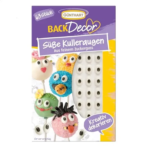 Günthart BackDecor 63 Süße Zucker Kulleraugen, essbare Kuller Augen Zuckerdekor aus feinem Zuckerguß | Variantenreich einsetzbar, 1er Pack (1 x 10 g)