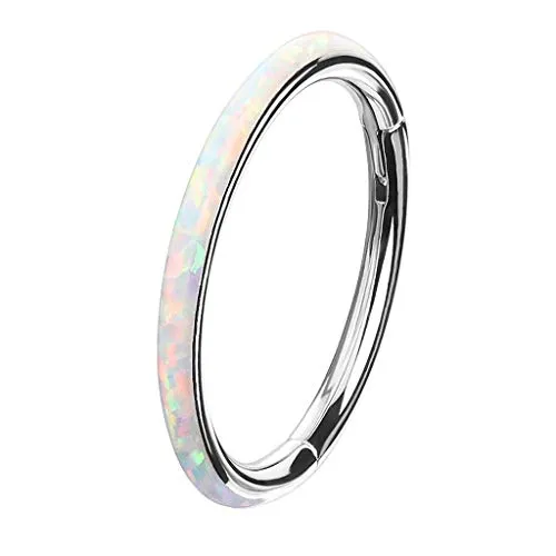 Piercingfaktor Clicker Scharnier Ring Opale Steine Nasen Piercing Septum Tragus Helix Nase Nasenring Nasenpiercing Ohr Knorpel Segment Klicker Silber Weiß 1,2mm x 10mm