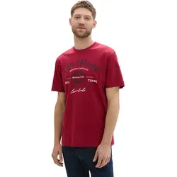 T-Shirt TOM TAILOR, Damen, Gr. 3XL, rot (deep rot), Single Jersey, Obermaterial: 100% Baumwolle, bedruckt, regular fit normal, Rundhals, Shirts T-Shirt, mit großem Logofrontprint