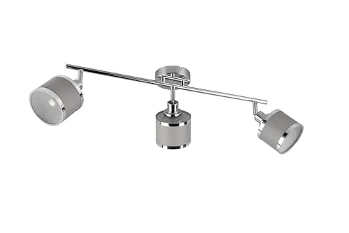 lightling Modern Deckenlampe Aris, 3-flammig, Stoffschirm in Grau, exkl. 3 x E14 max. 28W, Höhe 19 cm, Breite 80 cm, Metall, chrom