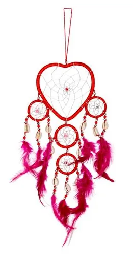 45cm x 11cm Herz Dreamcatcher Traumfänger Rot Pinke Federn Gute Träume Love