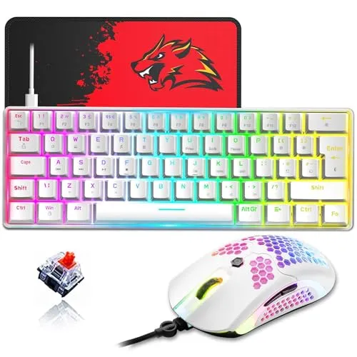 ZIYOU LANG 60% Compact RGB Gaming Tastatur & Maus Set - Rot Schalter - Kompakte RGB Gaming Tastatur mit 62 Tasten und 12000 DPI Gaming Maus. Ideal für Gamer, bietet hervorragende Reaktionsfähigkeit und eine Vielzahl von RGB-Lichteffekten.