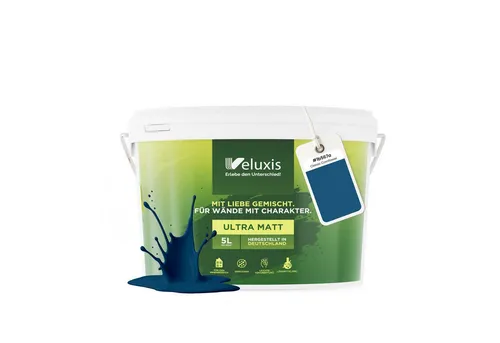 Veluxis® Innenraum Wandfarbe Blau - 5 Liter, Streifenfrei & Tropfarm - Hochwertige matte Wandfarbe von Veluxis für stilvolle Innenräume. Ideal für Wohnzimmer und Büros, deckend und einfach aufzutragen – für ein perfektes Ergebnis ohne Malerfahrung.