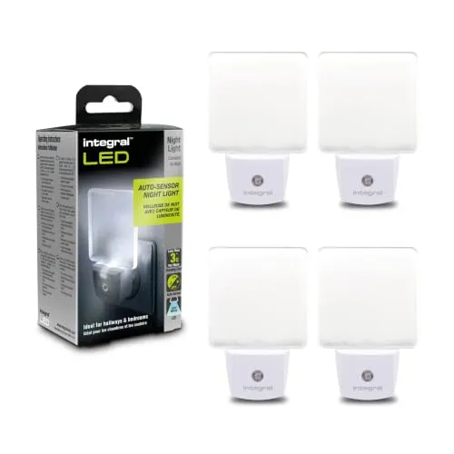 Integral LED Steckdosen-Nachtlicht mit Dämmerungssensor | Automatisches Ein-/Ausschalten |Weiches Licht | Transparent | Ideal für Schlafzimmer, Flure, Treppen, Treppenabsätze, Kinderzimmer | 4er-Pack