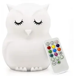 OKWISH LED Nachttischlampe Nachtlicht Kinder Stilllicht Schlaflichter Nachtlampe USB-Aufladbar, Timing-Modus, LED fest integriert, 9 weiche Farben, Nachtlichter mit Fernbedienung aus Silikon dimmbar 9 Lichtfarben Deko weiß