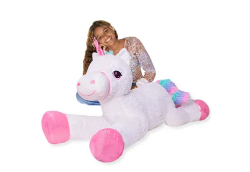 TE-Trend XXL Einhorn Plüschtier 120cm - Stofftier & Teddybären – Flauschiges Einhorn mit rosa Glitzerhorn und Regenbogen Schweif, ideal für kreative Abenteuer und magische Geschenke.