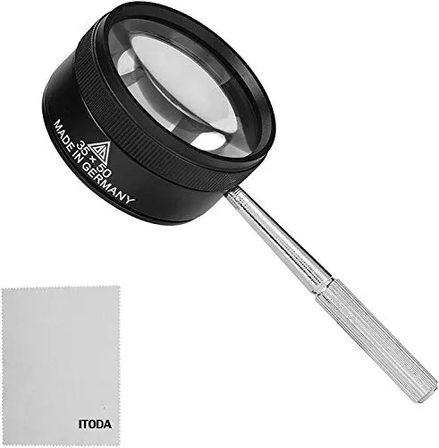Lupe Metall Handlupe mit Griff Juwelier Schmuck Identifikation Vergrößerungsglas Sehhilfe Doppelte Leselupe mit 35 facher Vergrößerung Taschenlupe für Handwerk Münze Inspektion Hobby Lesung