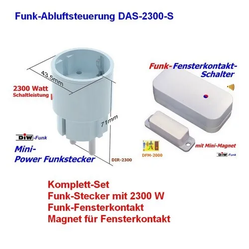Funk Abluftsteuerung DAS-2300-S SPARSET - Schalter für effiziente Luftsteuerung, ideal für Dunstabzug, Ofen und Kamin, kompatibel mit DIW-Funk und Intertechno.