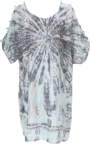 Schulterfreies Batikdress - Ethno Style Tunika - Kleider für Frauen, aus 100% Viskose, luftige Passform und ideal für Festivals. Fair gehandelt in Indonesien, perfekt für Frühling und Sommer.