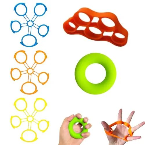 Stück Handmuskeltrainer Finger Trainer Handtrainer Fingertrainer Grifftrainer 3 Arten von Handtrainern Handkräftigungsband für Fingerdehnung Training und Erholung Lindert Stress 5