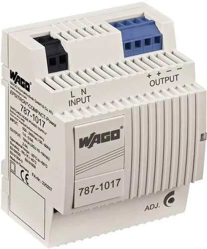 WAGO 787-1017 Netzteil - Netzteil mit 43 W Leistung und breitem Eingangsspannungsbereich von 85 - 264 V. Passiv gekühlt für hohe Zuverlässigkeit und lange Lebensdauer von 500.000 Stunden.