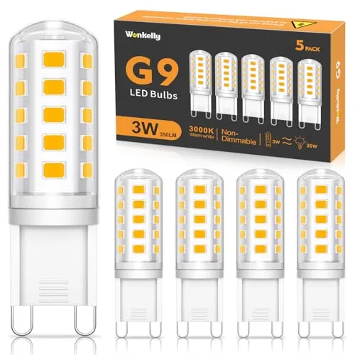 Wonkelly G9 LED Lampen Warmweiß, 3W, 350LM, 3000K, Ersatz für 35W Halogenlampe, G9 LED Leuchtmittel, Nicht dimmbar, Kein Flimmern, 360° Abstrahlwinkel, AC 220-240V, Energiesparende Glühbirne-5 Stück