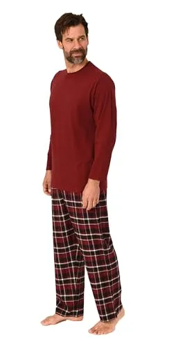 Normann Herren Schlafanzug lang in Rot mit Karo-Hose - Stylischer Schlafanzug mit zeitlosem Karo-Muster und bequemem Oberteil. Ideal für entspannte Nächte und gemütliche Tage. Aus weichem Flanell und Jersey, pflegeleicht und schadstofffrei.