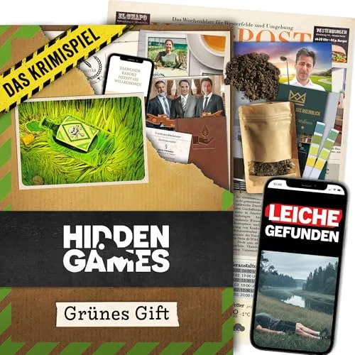 Hidden Games Tatort Spiel Der 3. Fall - Grünes Gift - Gesellschaftsspiel für echte Ermittler, interaktive Kriminalermittlung mit multimedialen Elementen und kreativen Lösungswegen.
