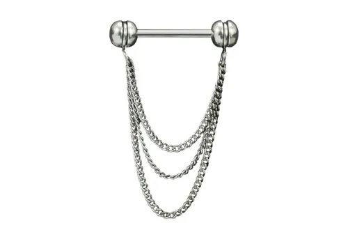 viva-adorno Brustwarzenpiercing Nippelpiercing Brust Barbell Piercing 3-fach Kette Kettchen Anhänger, Piercingstab Hantel