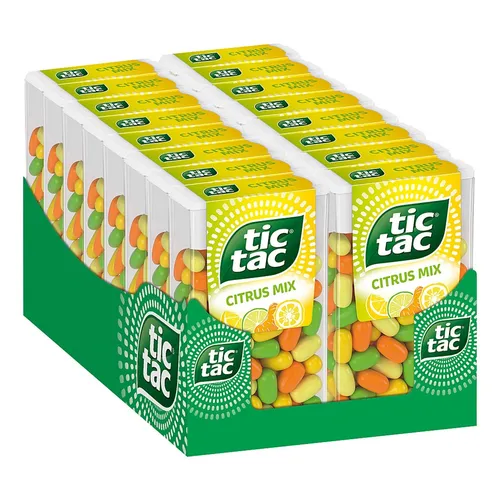 Ferrero Tic Tac Citrus Mix 110er - Frischer Zitrusgeschmack - Kaugummi & Pfefferminzbonbons, Großpackung mit 16 Packungen, ideal für alle Gelegenheiten und erfrischend im Geschmack.