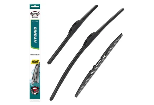 HEYNER Scheibenwischblätter für HYUNDAI i30 (04.2010 - 11.2011) - Scheibenwischer Set (3-teilig) für HYUNDAI i30 mit MAßGESCHNEIDERTEN Adaptern, HYBRID Wischerblättern für exzellente Wischleistung und NANO-Graphit-Technologie für leises, streifenfreies Wischen bei allen Witterungsbedingungen.