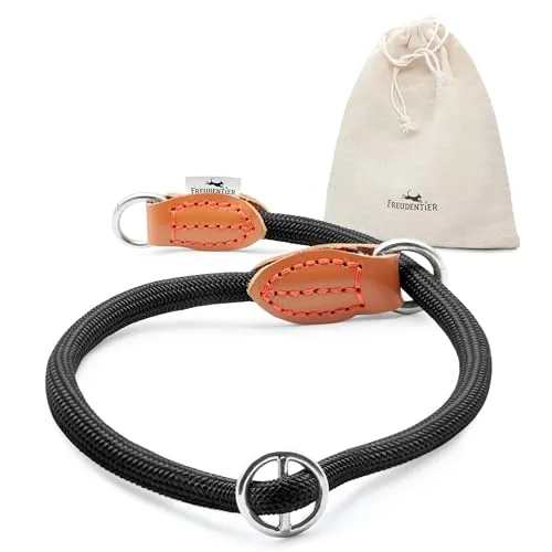 FREUDENTIER Zugstopp Halsband Hunde - Retriever Halsband - Hundehalsband Zugstopp für kleine, mittelgroße & große Hunde (Schwarz, S)