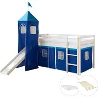 Homestyle4u Hochbett 90x200 mit Rutsche und Turm - Betten: Hochbett für Kinder mit Rutsche und Turm, inklusive Lattenrost und Matratze - ideal für Spiel und Stauraum im Kinderzimmer.