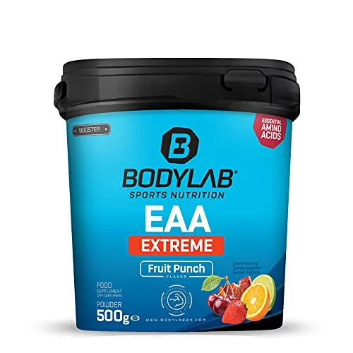 Bodylab24 EAA Extreme 500g - Essentielle Aminosäuren für Muskelaufbau - Verzweigtkettige Aminosäuren (BCAA) mit 1,5g Glutamin und Vitaminen B6 & B3, ideal für Regeneration und optimalen Eiweißstoffwechsel nach dem Training.