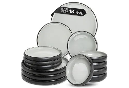 Moritz & Moritz Tafelservice SOLID UNI grau 18-tlg. für 6 Personen - Elegantes 18-teiliges Geschirrset aus robustem Steinzeug, spülmaschinen- und mikrowellengeeignet – ideal für stilvolle Mahlzeiten mit Familie und Freunden.