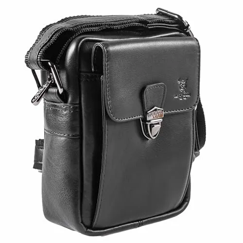 MATADOR kleine kompakte Leder Umhängetasche Herren Ledertasche Schultertasche Schwarz Nappa