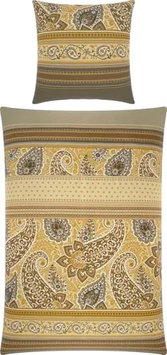 Erwin Müller Bettwäsche Mako-Satin beige 155x220 cm + 80x80 cm - Bettwäsche-Set aus 100% Baumwolle mit Wendeoptik und Paisley Design, pflegeleicht bei 60°C und mit hochwertigem Marken-Reißverschluss