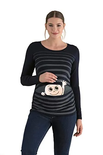 M.M.C. Umstandsshirt Winke Winke mit Motiv - Modisches Langarm-Umstandsshirt mit witzigem Winke Winke Motiv. Durch die seitlichen Raffungen passt es sich ideal an und bietet Komfort während der Schwangerschaft. Erhältlich in verschiedenen Farben.