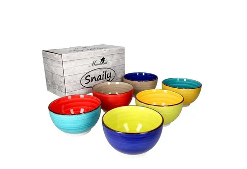 MamboCat Müslischale 6er Set Malaga Snaily - Bunte Müslischalen im 6er Set, ideal für ein fröhliches Frühstück und perfekte Geschenkidee für Katzenliebhaber.