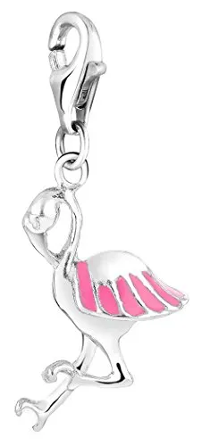 Nenalina Flamingo Karabiner Charm Anhänger aus 925 Sterling Silber - Eleganter Charm für Bettelarmbänder aus hochwertigem 925er Sterlingsilber mit Karabinerhaken, ideal für kreative Kombinationen und als Geschenk für besondere Anlässe.