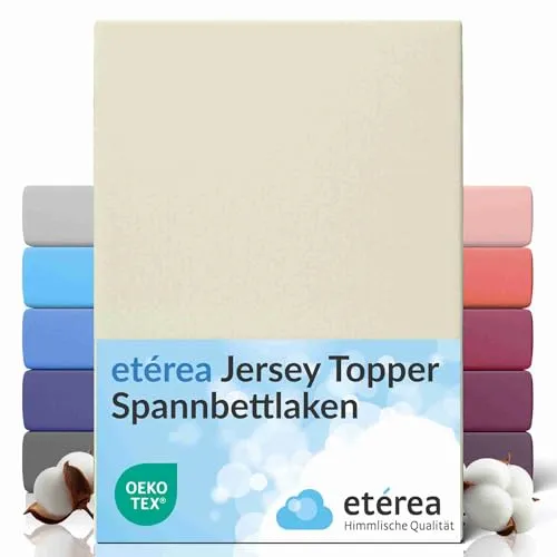 etérea Topper Spannbettlaken 120x200-120x220 cm - Oekotex Made in Green - Comfort Jersey Spannbetttuch - 100% Baumwolle atmungsaktiv & bügelfrei - Bettlaken 120x200 cm - 120x220 cm - Natur