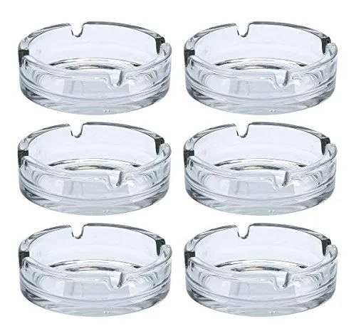 Glas Aschenbecher rund 10 cm - 6 Stück - Tisch Ascher transparent Außen