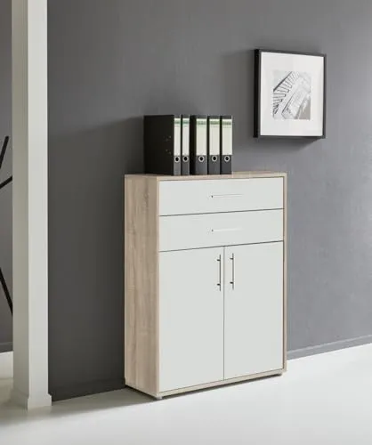 Aktenschrank TABOR mit Schubkästen Büroschrank in diversen Farbvarianten (Sonoma Eiche/weiß matt)