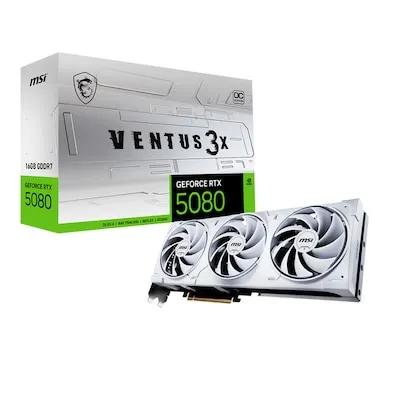MSI GeForce RTX 5080 16G Ventus 3X OC White - Grafikkarte mit 16GB GDDR7, 2640 MHz Boost und neuester HDMI 2.1b-Technologie für beeindruckende Gaming-Performance.