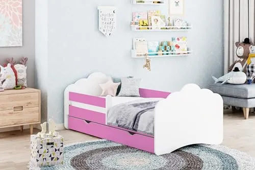 Happy Babies MOBI Kinderbett 160 x 80 Bett für Kinderzimmer mit Matratze Jugendbett mit Rausfallschutz & Schublade Kinder-Bett für Mädchen & Jungen (M00)