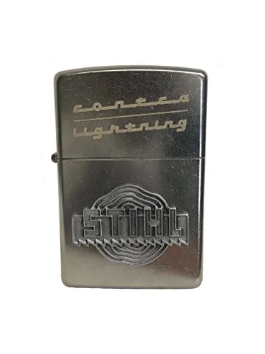 Stihl 04206600001 Sturmfeuerzeug Silberfarben Sonderanfertigung Zippo mit Schriftzug Contra Lightning Logo, Orange