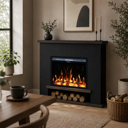Garlivo Elektrokamin 'CATANIA' in Schwarz/Wenge | LED Standkamin mit Heizfunktion