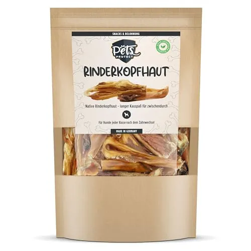 Native RINDERKOPFHAUT getrocknet | Für Hunde | 15-20 cm | Fettarm & proteinreich | Extra Langer Kauspaß | Natürliche Zahnpflege | Ohne Chemie & künstliche Zusätze | 500g | Deutsche Herstellung