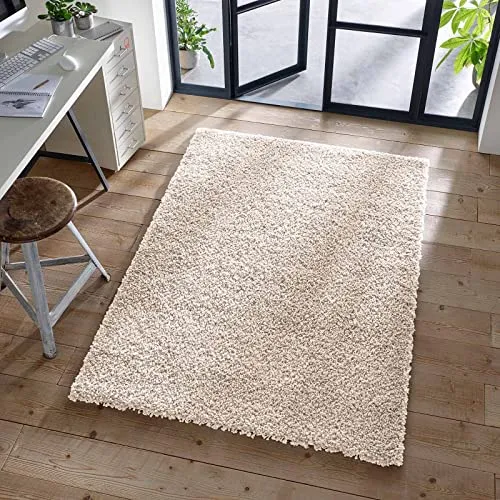 TacaHome Shaggy Teppich I Flauschiger Langflor fürs Wohnzimmer, Esszimmer, Schlafzimmer oder Kinderzimmer | 160 x 230 cm Creme