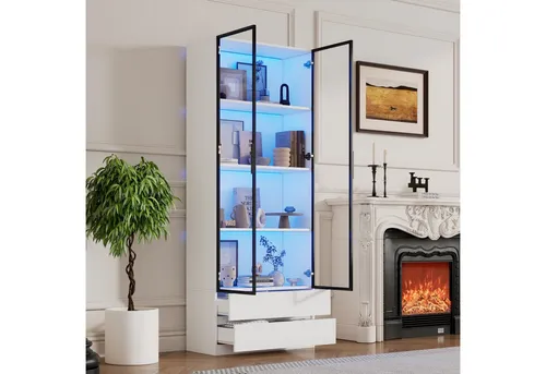 STILVORA Vitrine mit LED-Beleuchtung – Hochwertiger Hochschrank für stilvolle Präsentation