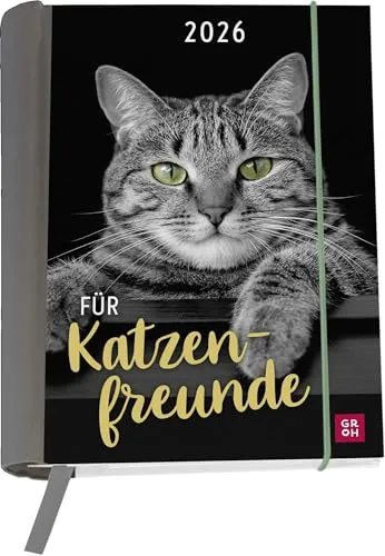 Buchkalender 2026 für Katzenfreunde - Geschenkbücher für Frauen: Praktischer Taschenkalender mit Spiralbindung und 12 heraustrennbare Postkarten für Katzenliebhaber.