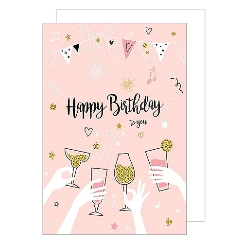 Edition Seidel Premium XXL Maxi Glückwunschkarte zum Geburtstag mit Umschlag Format DIN A4. Geburtstagskarte Grußkarte Karte Billet Happy Birthday to you Mann Frau Sekt rosa (A4-G2954)