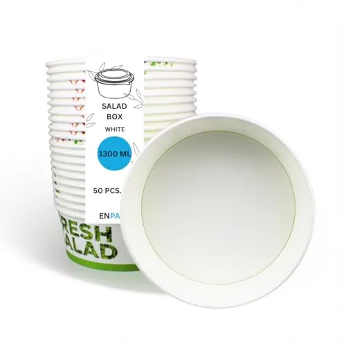 Enpack - Salatschale mit Deckel 1300ml - braune Salatbox to go 25 Stück - Einweg Salatschalen aus Kraftpapier - Salatschüssel to go - Pappschüsseln für Salat & Snacks - Einwegschalen mit Deckel