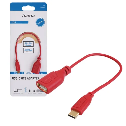 USB-C auf USB-A Adapter-Kabel OTG Flexi&Slim Rot