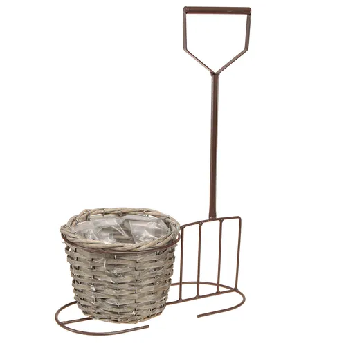Rustikaler Blumentopf mit Vintage Gartenwerkzeug-Deko Braun