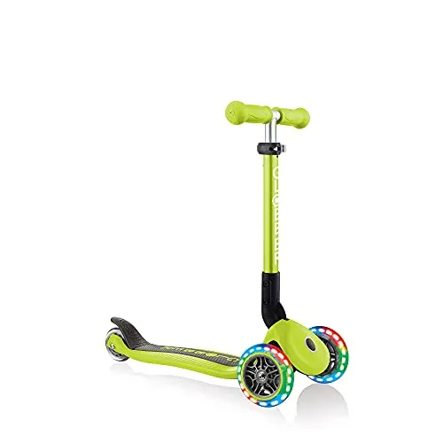 GLOBBER JUNIOR FOLDABLE LIGHTS – Tretroller mit LED-Leuchtrollen - Roller/Kickboards mit patentiertem Klappmechanismus für einfachen Transport und batterielosen LED-Leuchtrollen für mehr Sichtbarkeit und Spaß. Max. Benutzergewicht 50 kg.